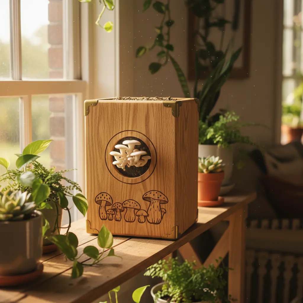 Caja de cultivo decorativa en estantería