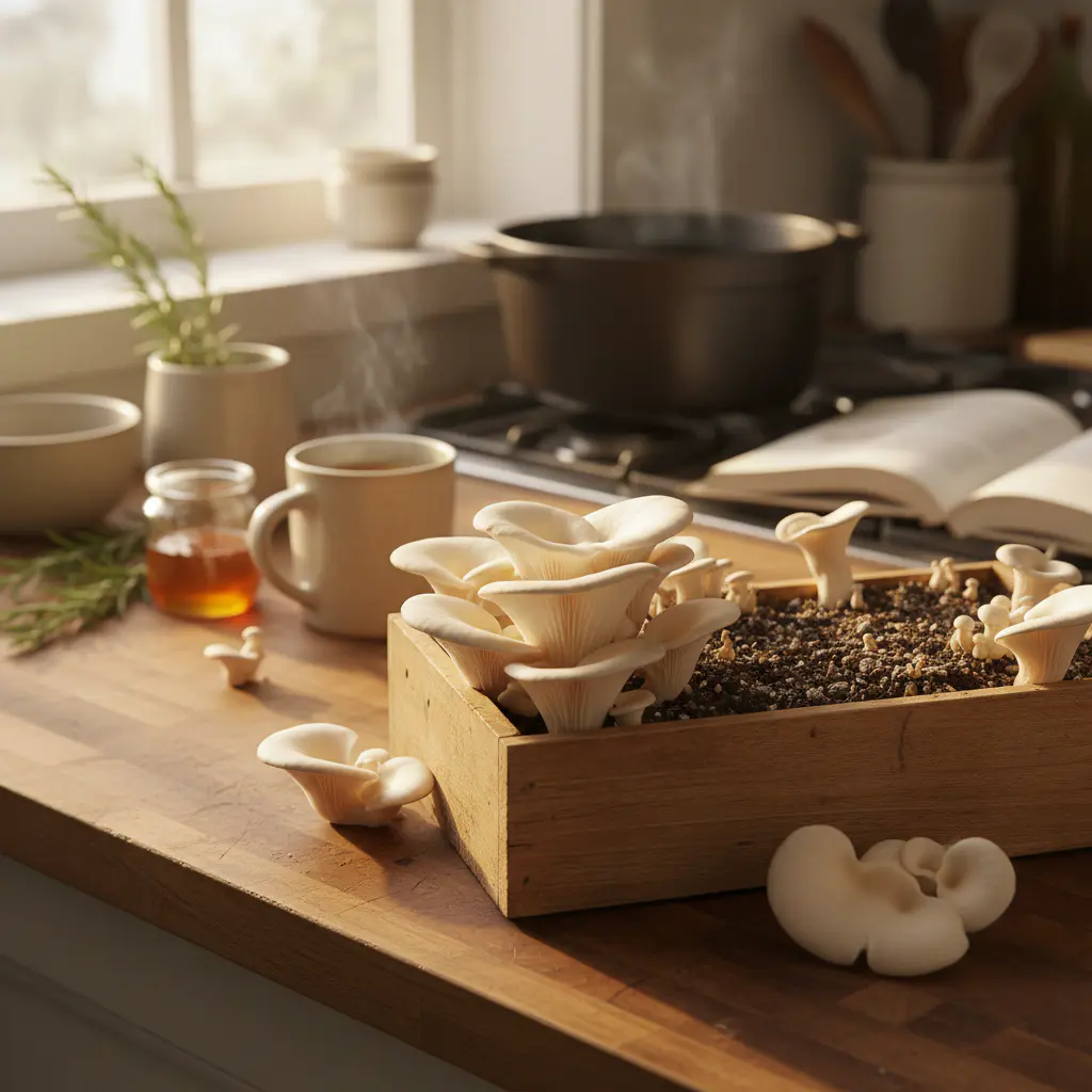 Kit de cultivo en cocina casera cálida